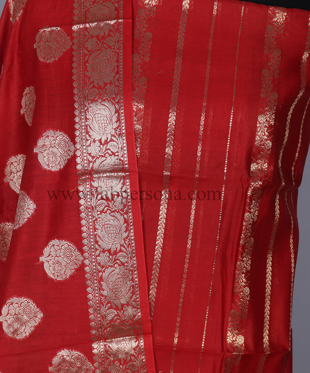 Pure Banarasi Resham Chanderi SilK Unstitched Suit With Resham Chandrei Dupatta.