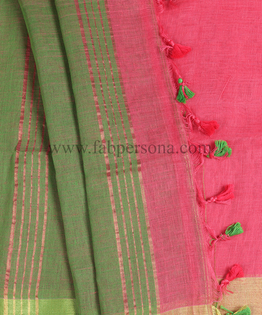 Pure Linen By Linen Plain Saree With Blouse