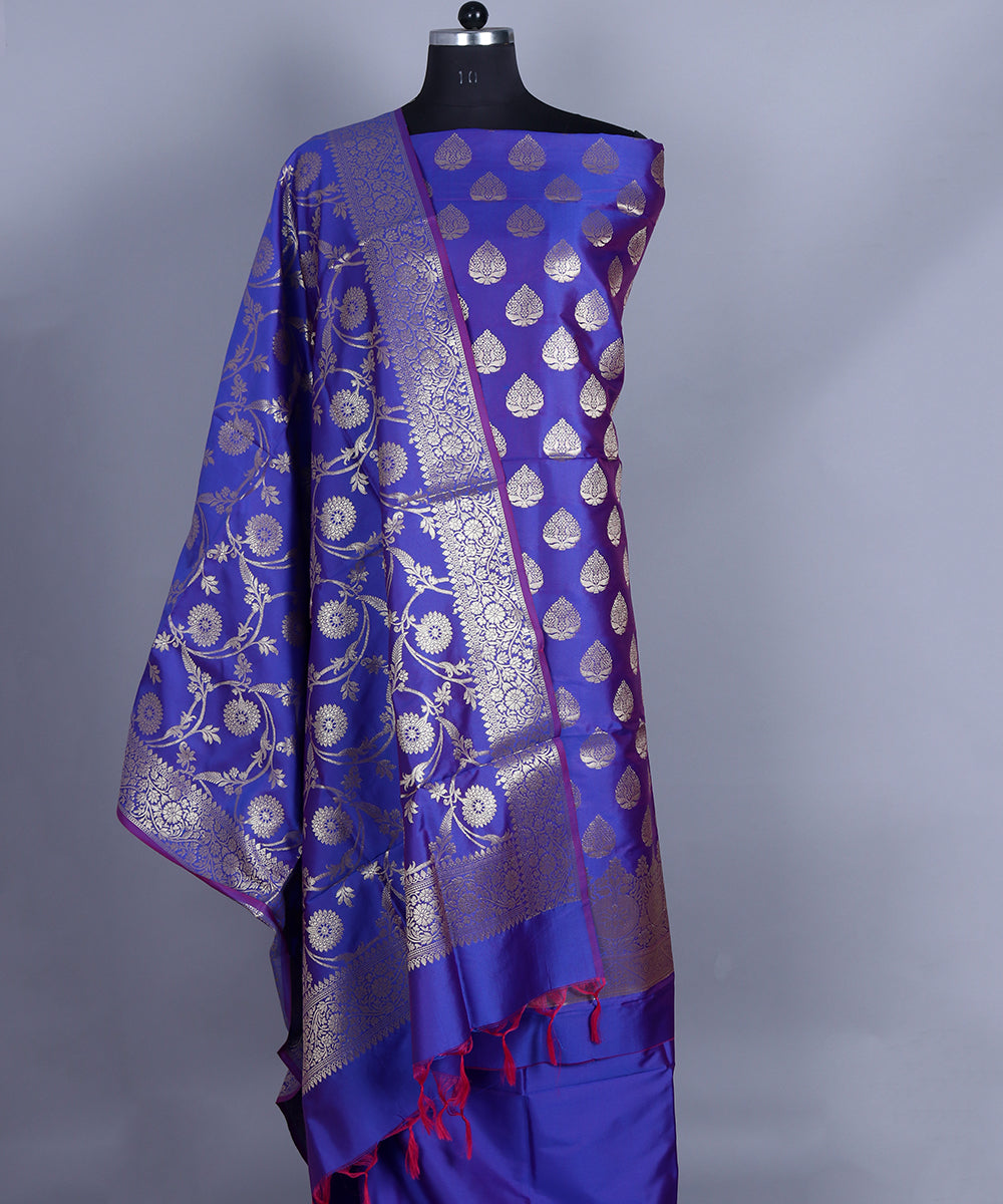 Pure Banarasi Silk Unstitched Suit With Jaal Dupatta