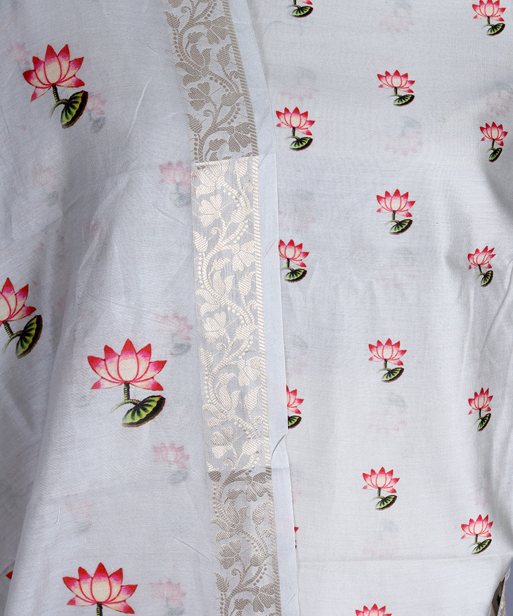 Pure banarasi chanderi silk unstitched suit with banrasi chanderi pichwai work dupatta