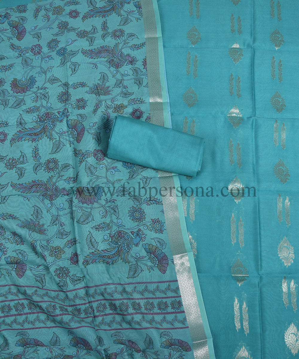 Pure Mercerised Chanderi Zari Buti Weaved Unstitched Suit With Chanderi Digital Print Dupatta