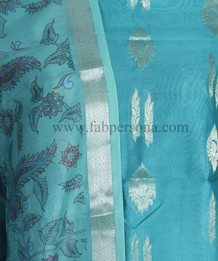 Pure Mercerised Chanderi Zari Buti Weaved Unstitched Suit With Chanderi Digital Print Dupatta