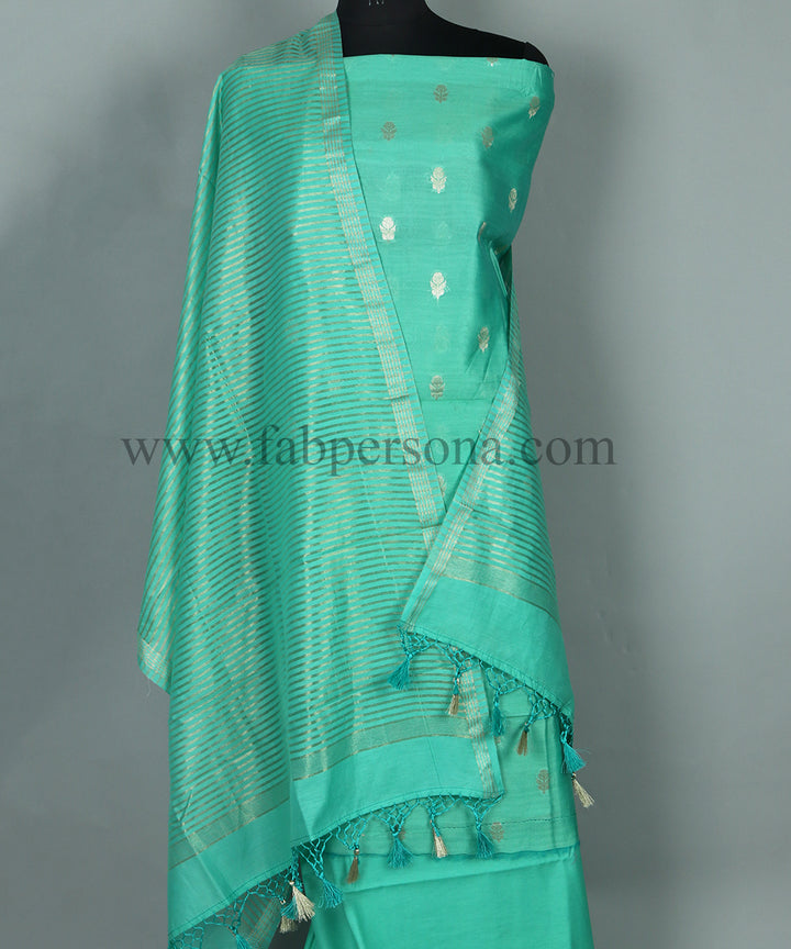 Pure Banarasi Chanderi Silk Unstitched suit with zari stripe Dupatta