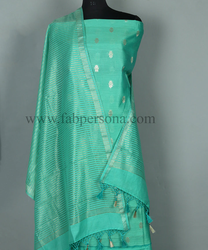 Pure Banarasi Chanderi Silk Unstitched suit with zari stripe Dupatta