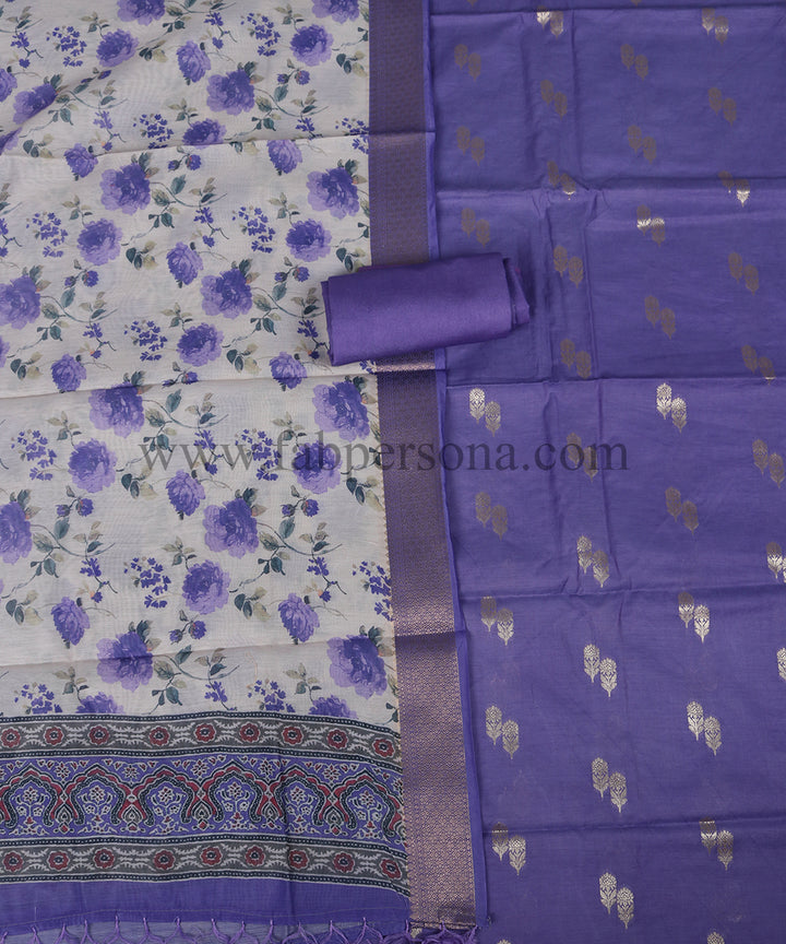 Pure Banarasi Cotton Chanderi Silk Zari Work Unstitched Suit With Digital Print Dupatta.