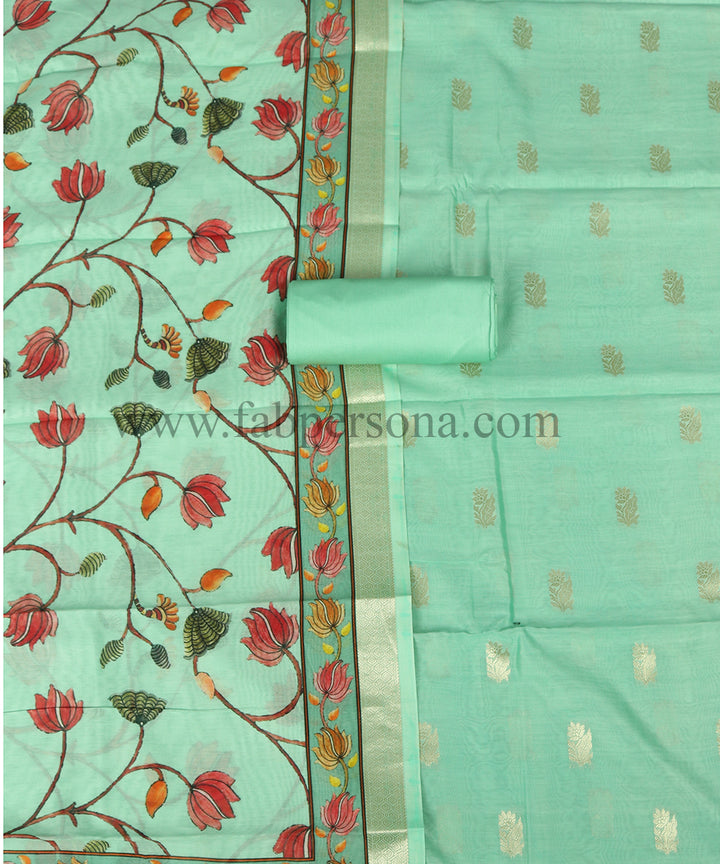 Pure Banarasi Chanderi Resham Silk Zari Buti Woven Unstitched Suit With Chanderi Floral Print  Silk Dupatta