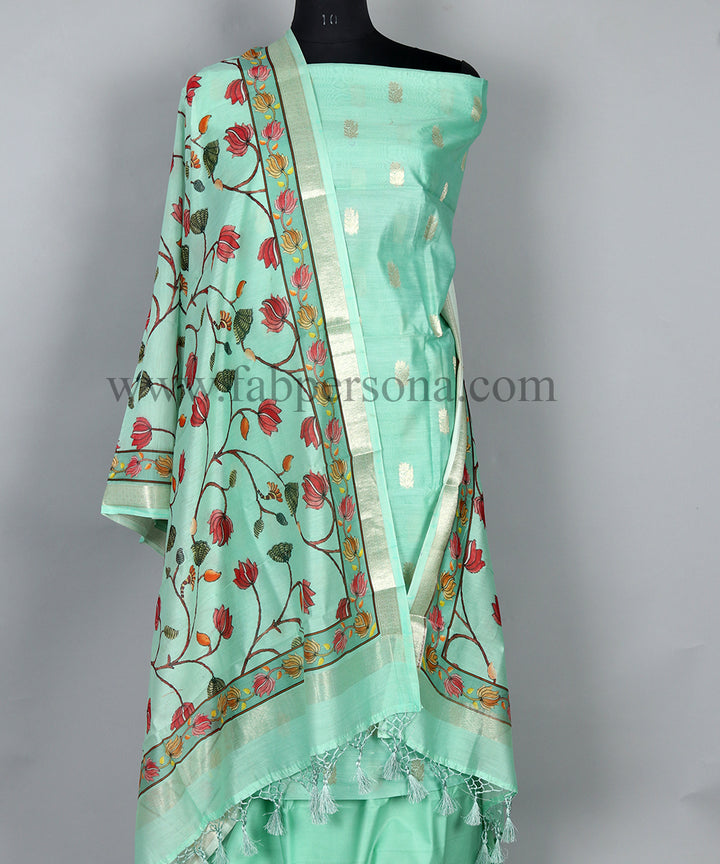 Pure Banarasi Chanderi Resham Silk Zari Buti Woven Unstitched Suit With Chanderi Floral Print  Silk Dupatta