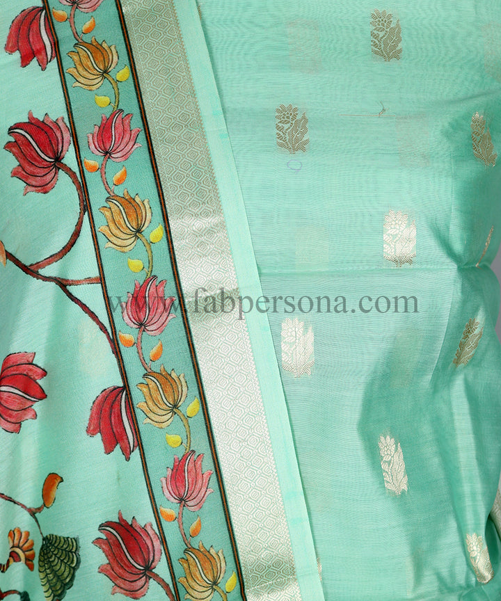 Pure Banarasi Chanderi Resham Silk Zari Buti Woven Unstitched Suit With Chanderi Floral Print  Silk Dupatta