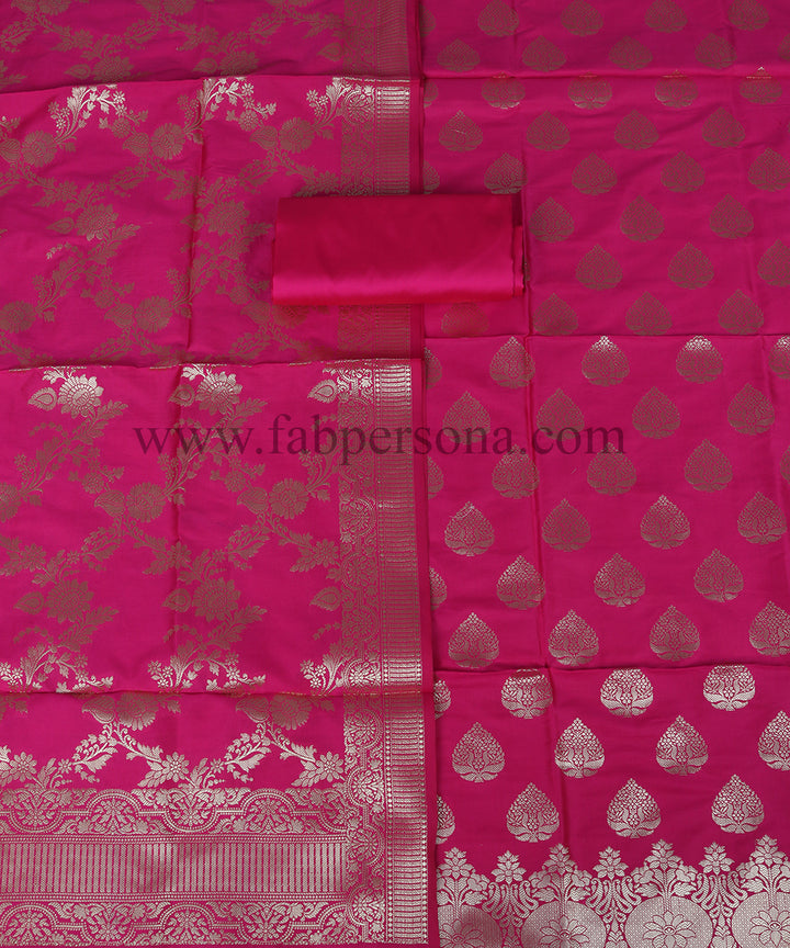 Pure Banarasi Silk Unstitched Suit With Jaal Dupatta