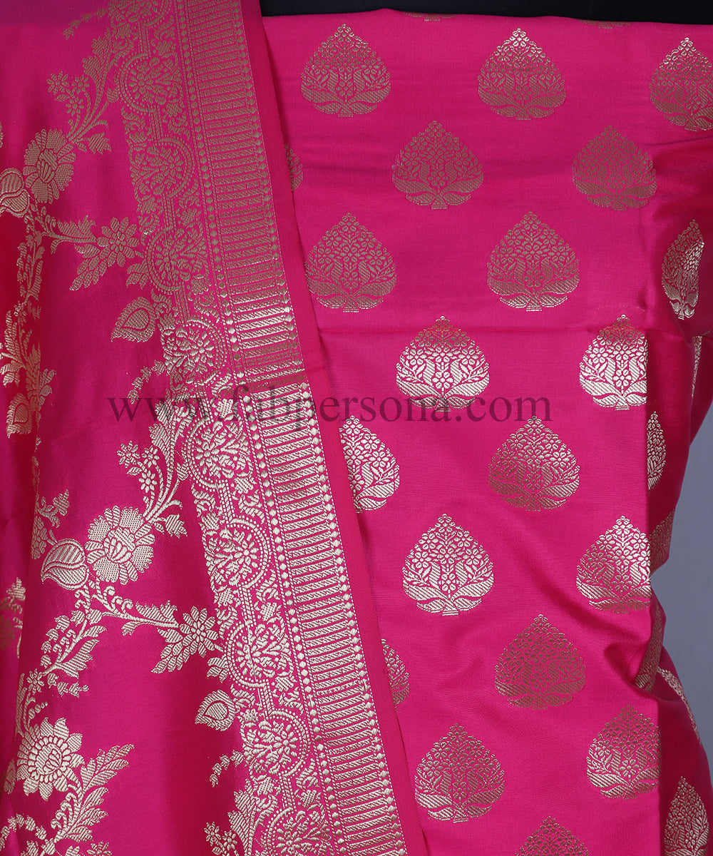 Pure Banarasi Silk Unstitched Suit With Jaal Dupatta