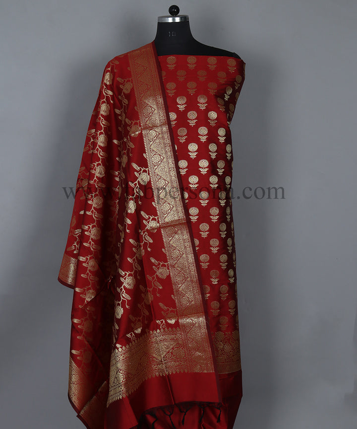 Pure Banarasi Silk Unstitched Suit With Silk Border Jaal Dupatta