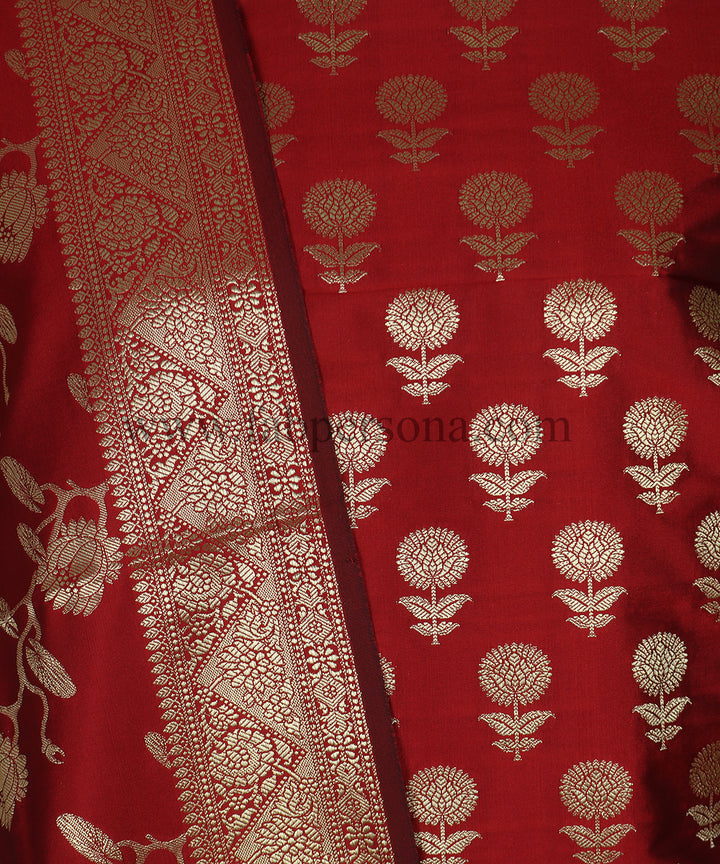 Pure Banarasi Silk Unstitched Suit With Silk Border Jaal Dupatta