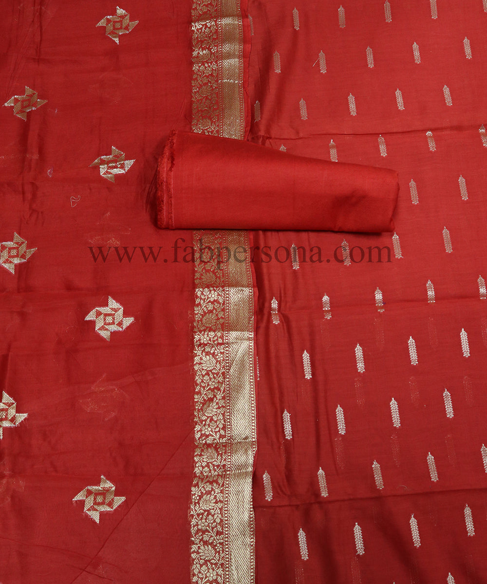 Pure Banarasi Chanderi Resham Silk Zari weaved Unstitched Suit With Chanderi Resham Silk Dupatta