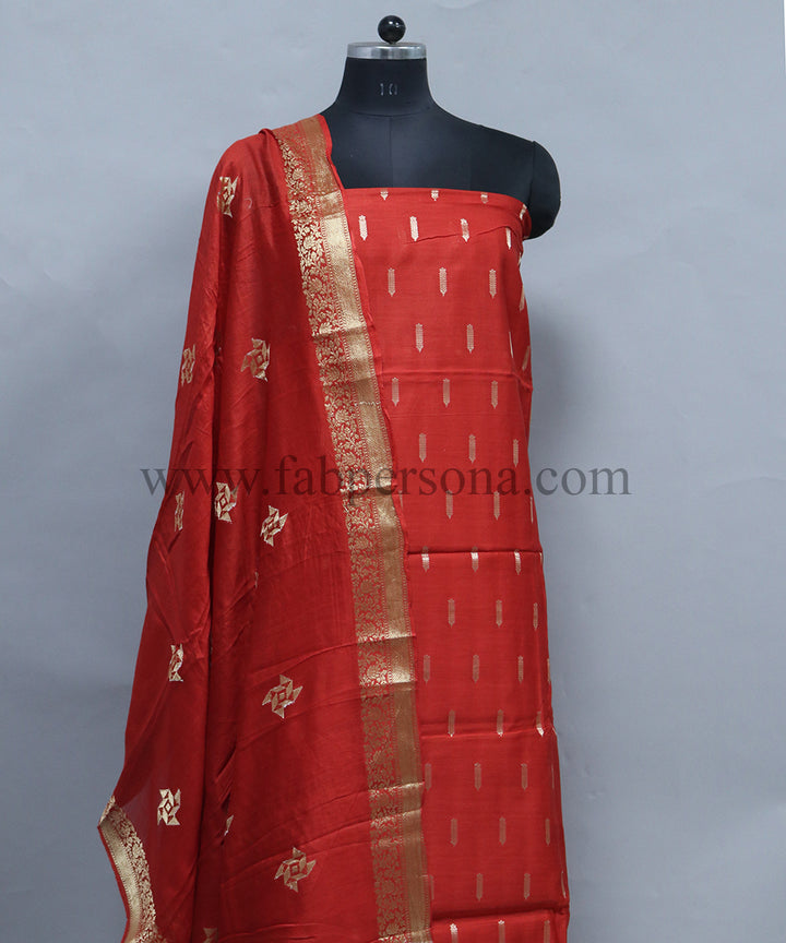 Pure Banarasi Chanderi Resham Silk Zari weaved Unstitched Suit With Chanderi Resham Silk Dupatta