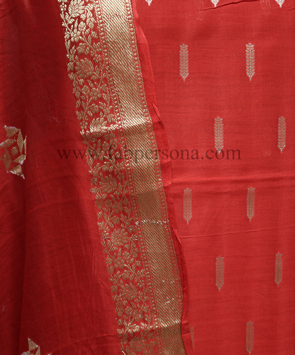 Pure Banarasi Chanderi Resham Silk Zari weaved Unstitched Suit With Chanderi Resham Silk Dupatta