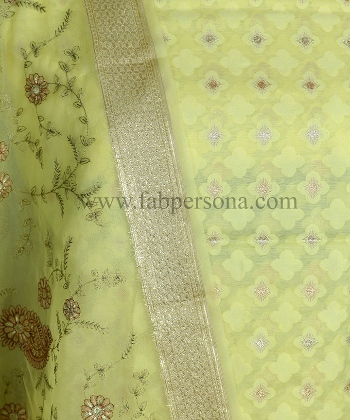 Pure Banarsi Cotton Handloom Tilfi Zari Weaved Unstitched Suit With Banarsi Handloom Organza Lorex Dupatta