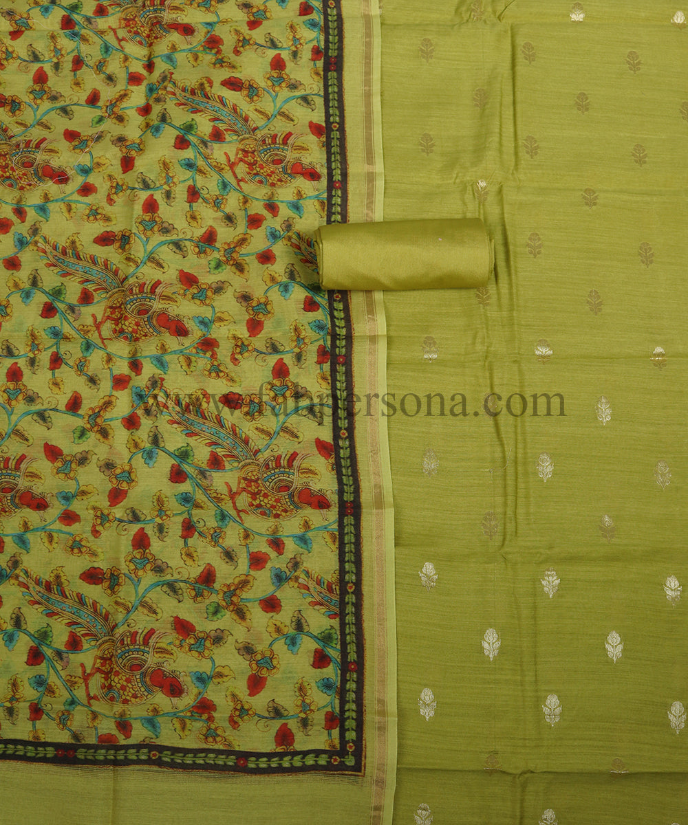 Pure Banarasi Munga Silk zari Buti Unstitched suit With Munga Silk dIgital Print Dupatta..