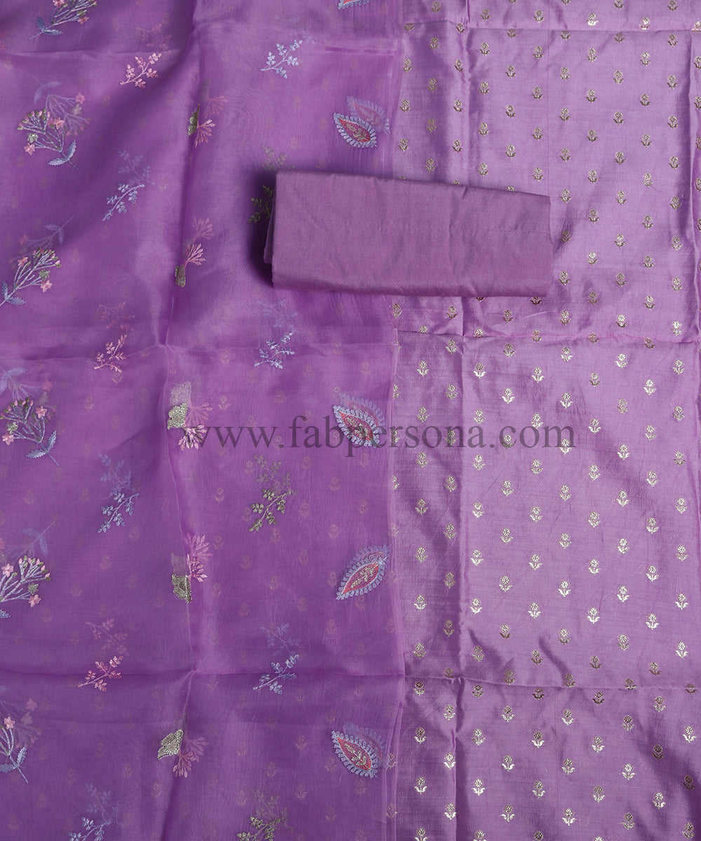 Pure Banarasi Chiniya Silk Buti Unstitched Suit With Organza Silk Dupatta