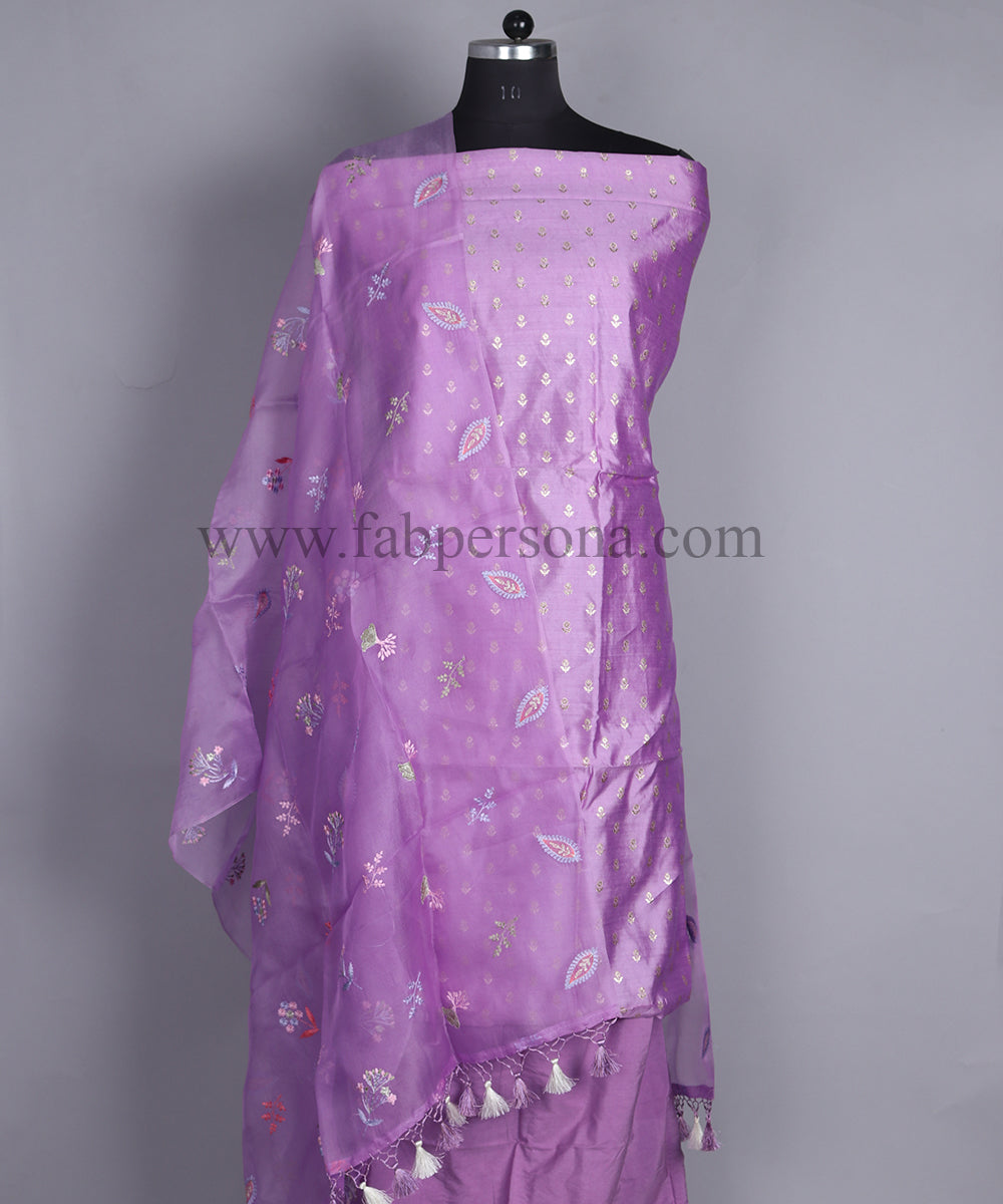Pure Banarasi Chiniya Silk Buti Unstitched Suit With Organza Silk Dupatta