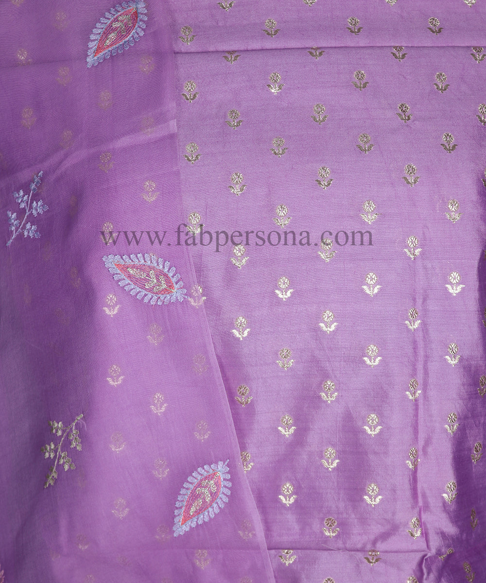 Pure Banarasi Chiniya Silk Buti Unstitched Suit With Organza Silk Dupatta