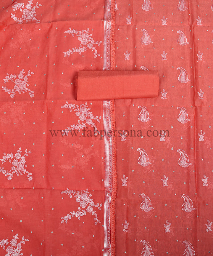 Banarasi Chanderi Silk Chikankari Work Unstitched Suit With Chanderi Silk Work Dupatta.