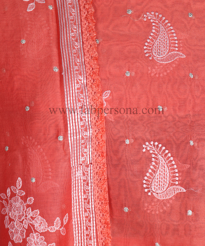 Banarasi Chanderi Silk Chikankari Work Unstitched Suit With Chanderi Silk Work Dupatta.