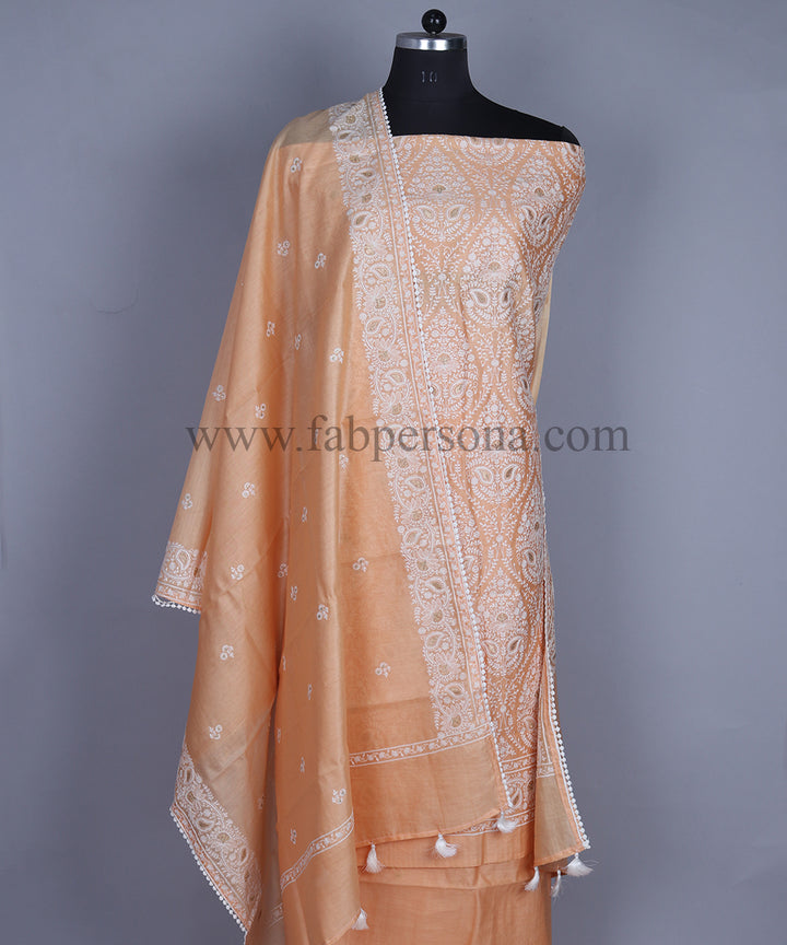 Pure Banarasi Rasham Chanderi Resham Weaved Unstitched Suit With Pure Resham Chanderi Resham Weaved Dupatta.