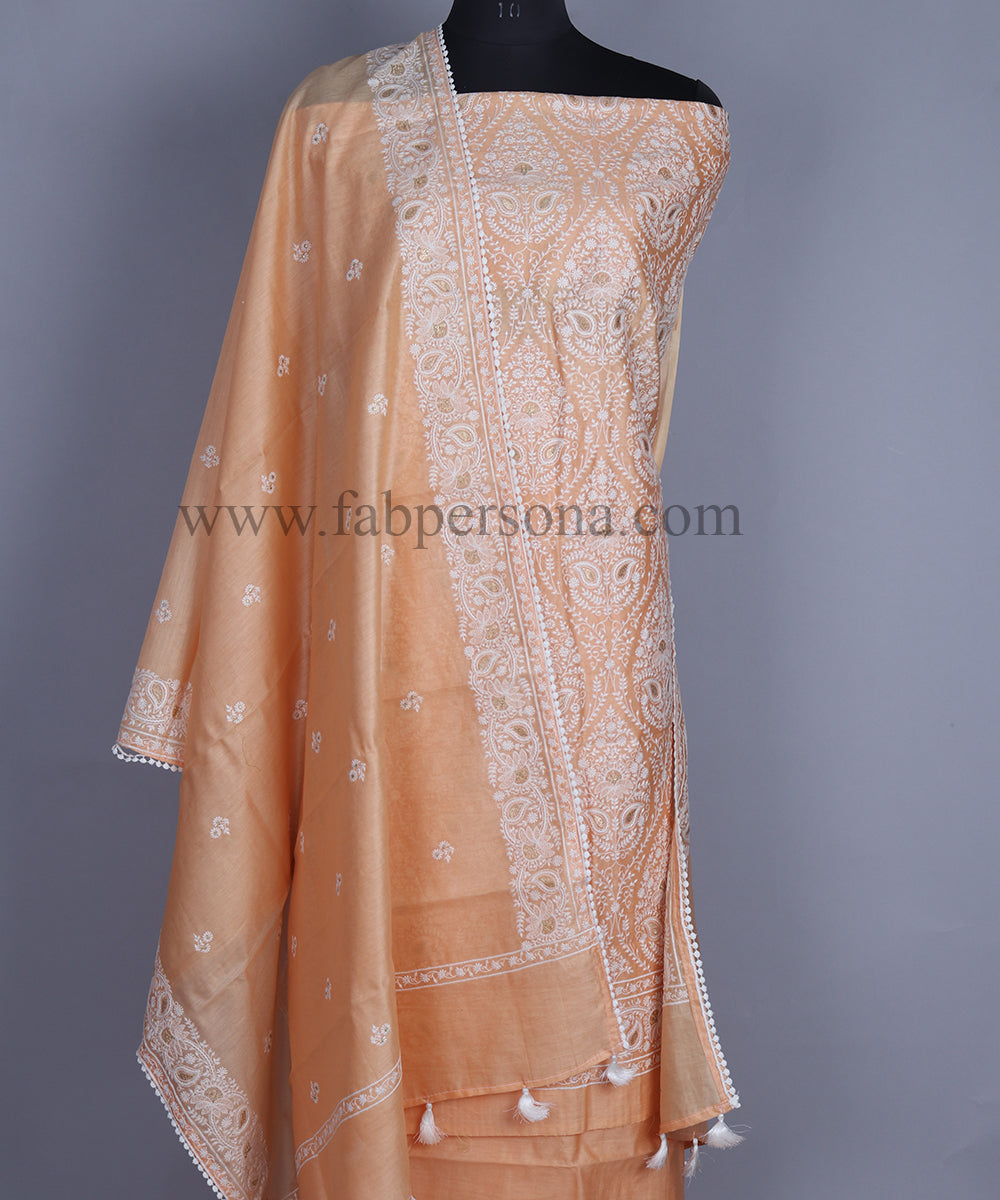 Pure Banarasi Rasham Chanderi Resham Weaved Unstitched Suit With Pure Resham Chanderi Resham Weaved Dupatta.