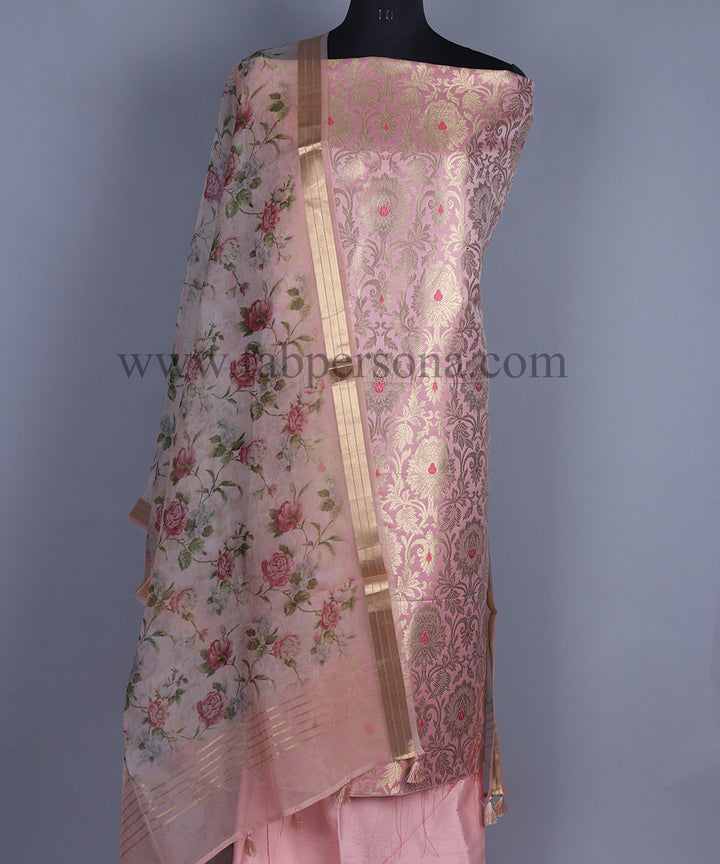 Pure Banarasi Brocade Silk Suit With Organza Silk Printed Dupatta
