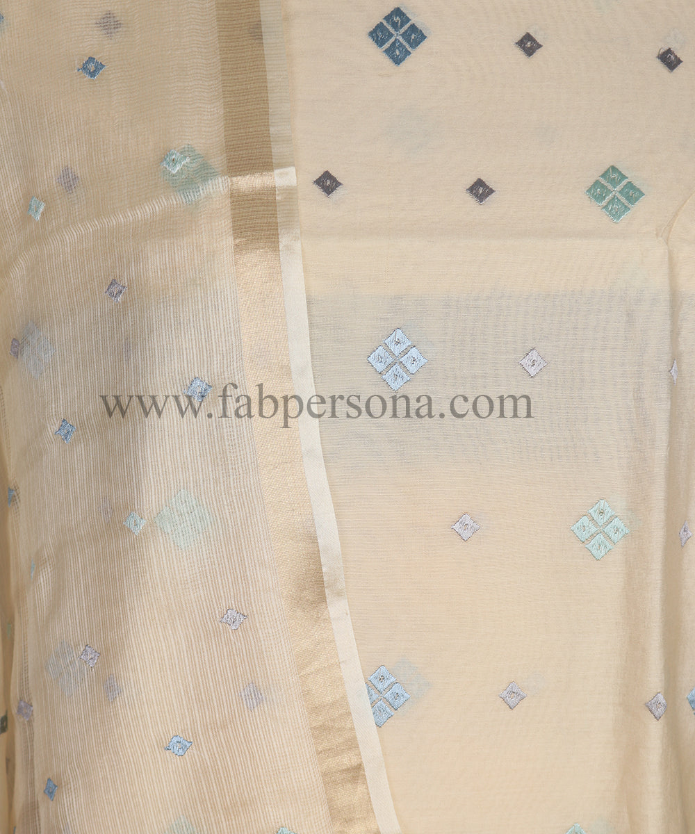 Chanderi Silk Bandhni Embroidery Work Unstitched Suit With Kota Silk Bandhni Embroidery Dupatta.