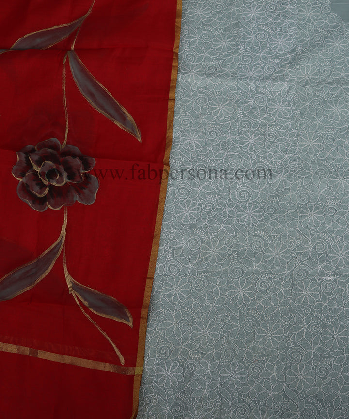 Pure Cotton Chikankari Work unstitched Suit With Pichwai Print Organza Dupatta.( Without Bottom)