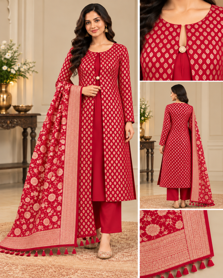 Handloom Pure Khaddi Georgette suit in Jacket pattern