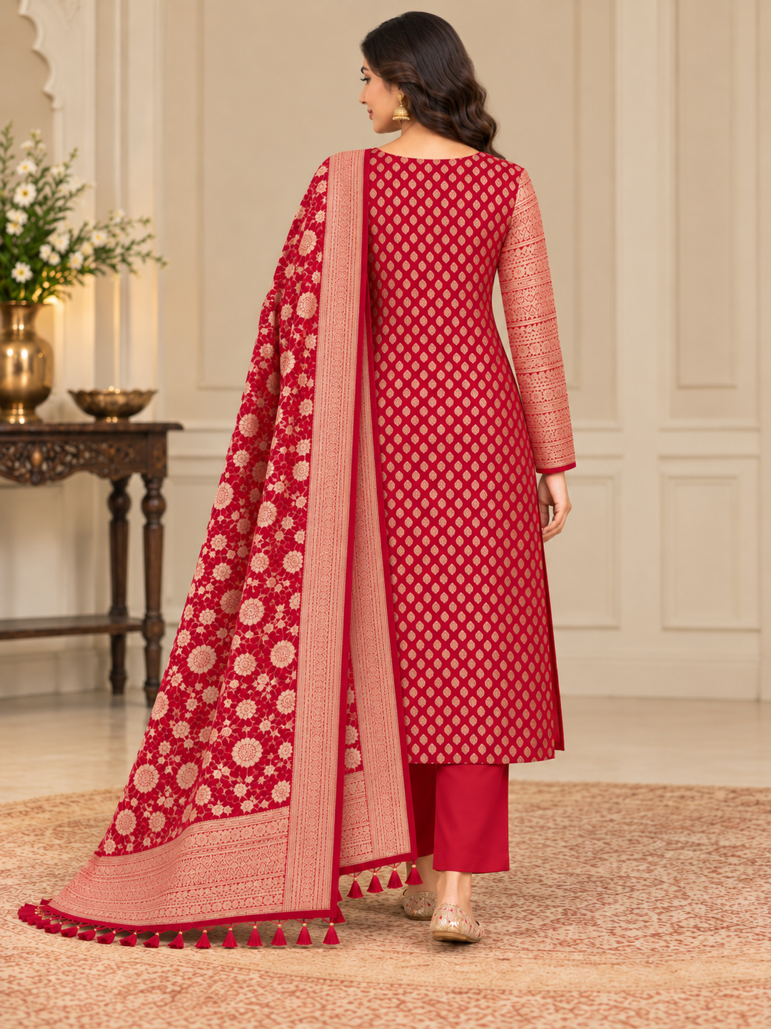 Handloom Pure Khaddi Georgette suit in Jacket pattern