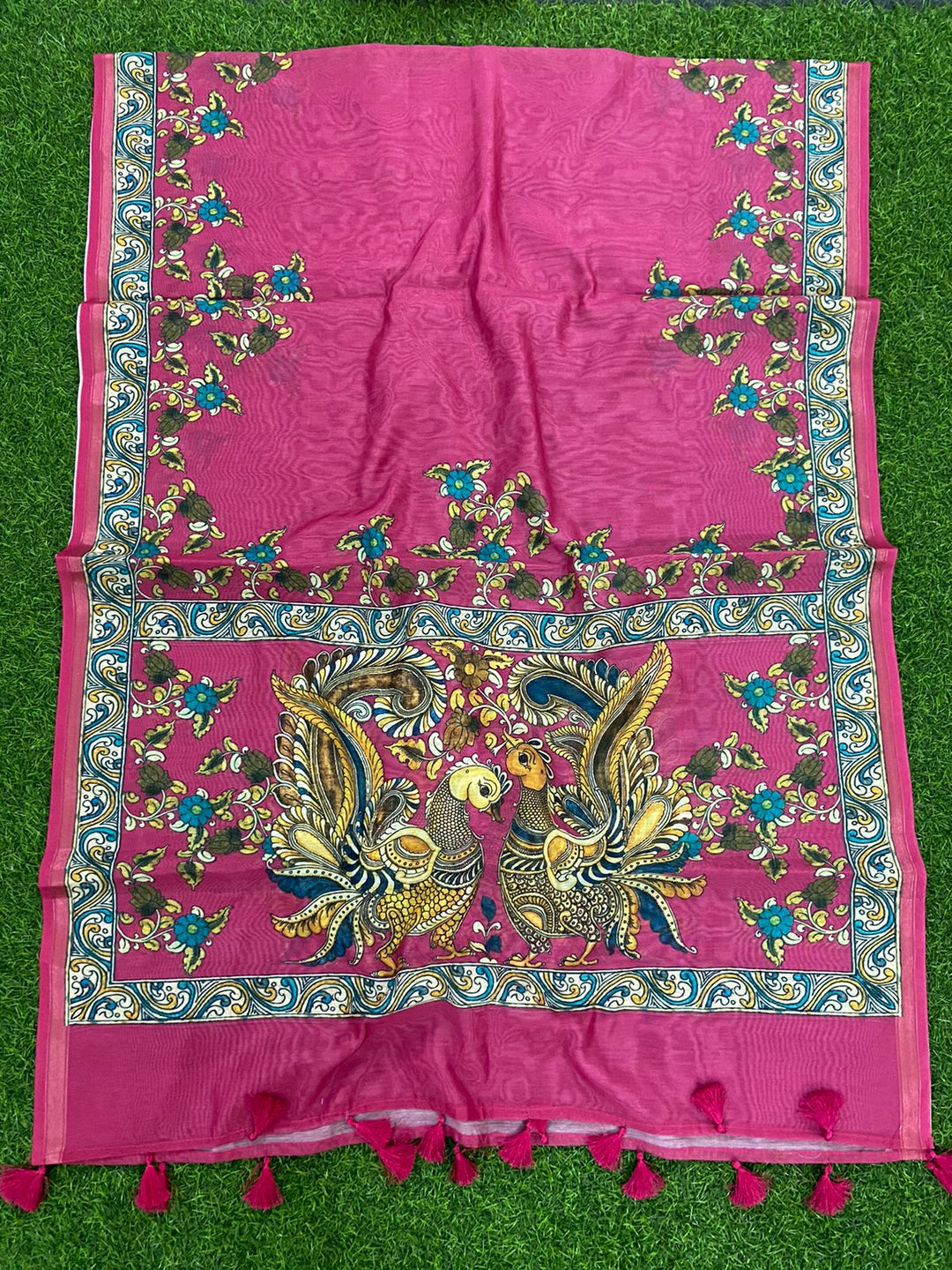 Pink Color Pure Banarasi Pichwai Work Dupatta with beautiful tassels