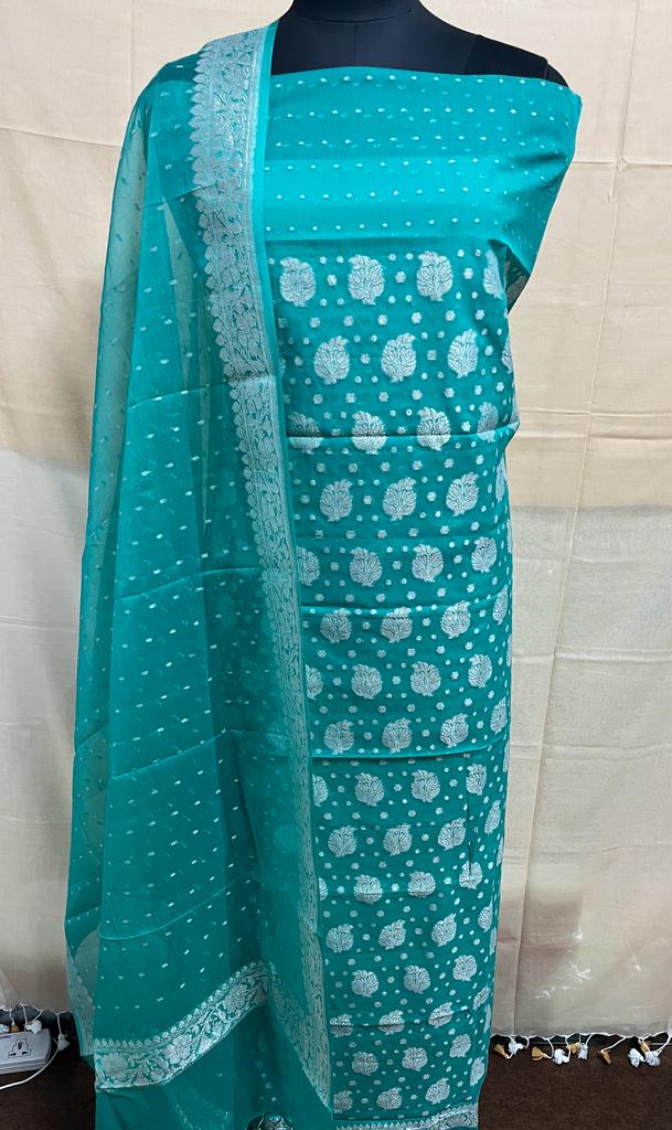 Pure Khaddi Georgette Unstitched Suit With Zari Work