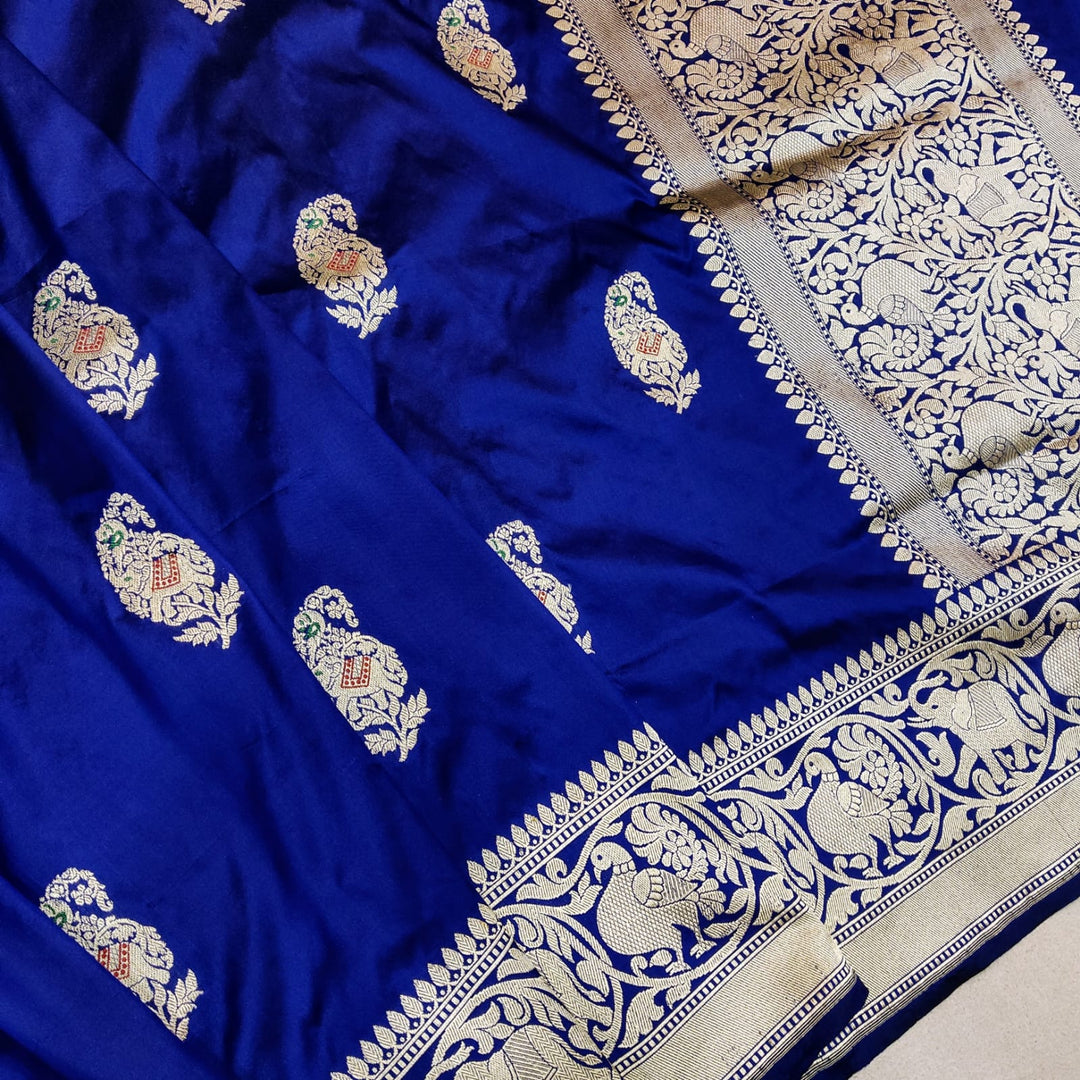 Pure Katan Silk Handwoven Kadwa And Gold Zari /Resham Meenakari Buit Work Saree.