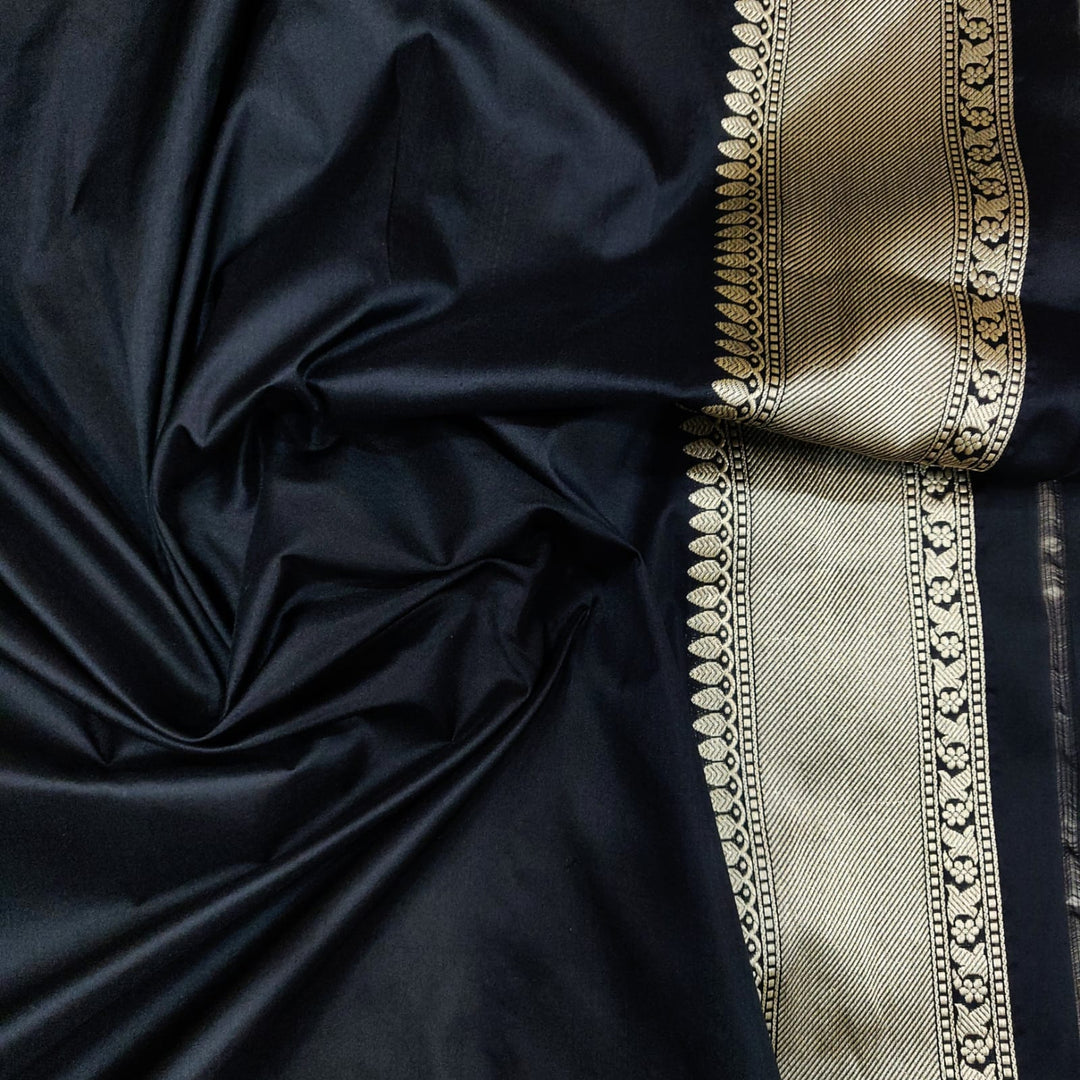 Pure katan Silk Handwoven Golden Zari And Multi color Resham Alif Buti Work Saree.