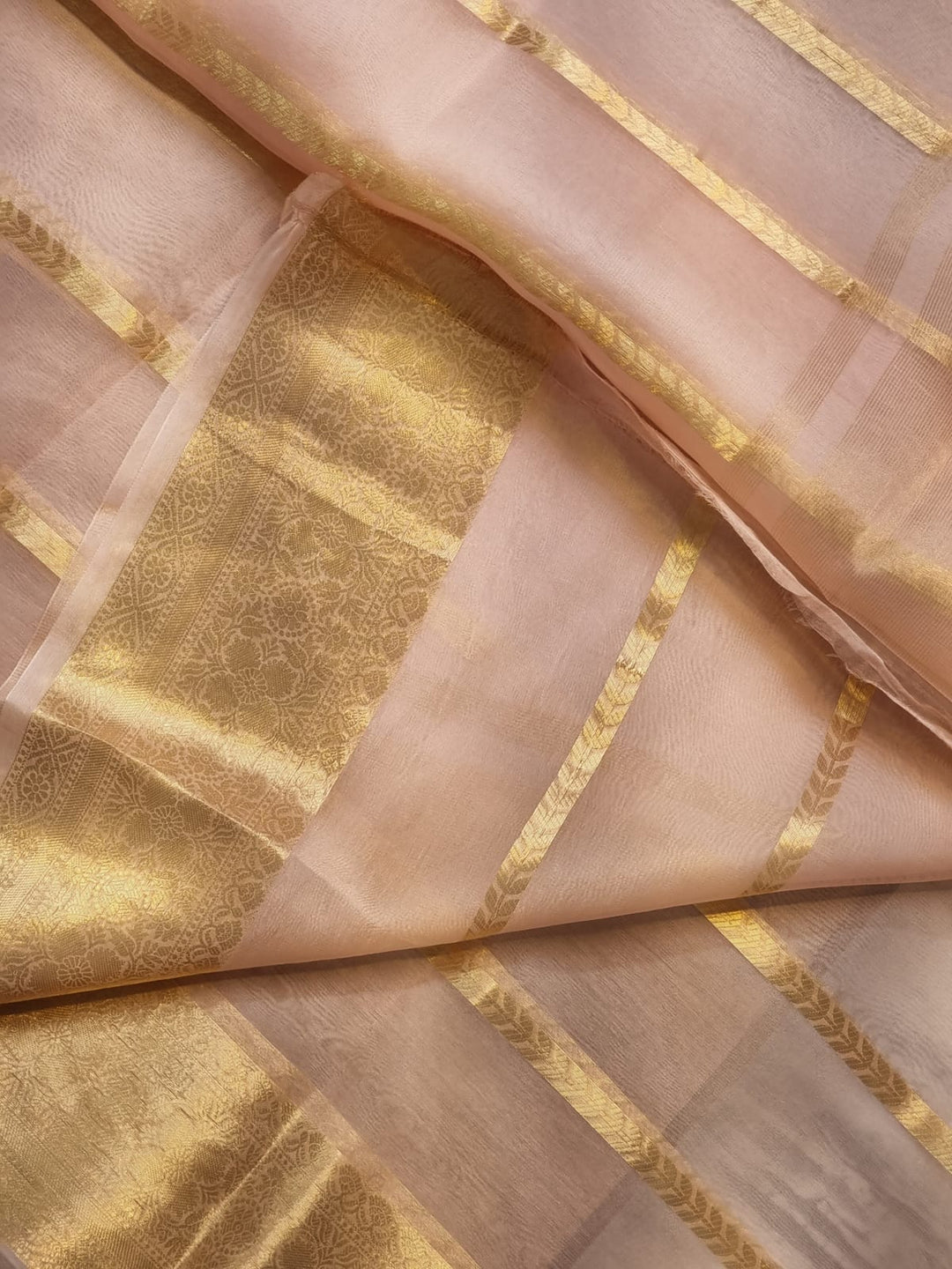 Light Pink Color Pure Kora Silk Saree with Banarasi Border and Stripe Zari Work
