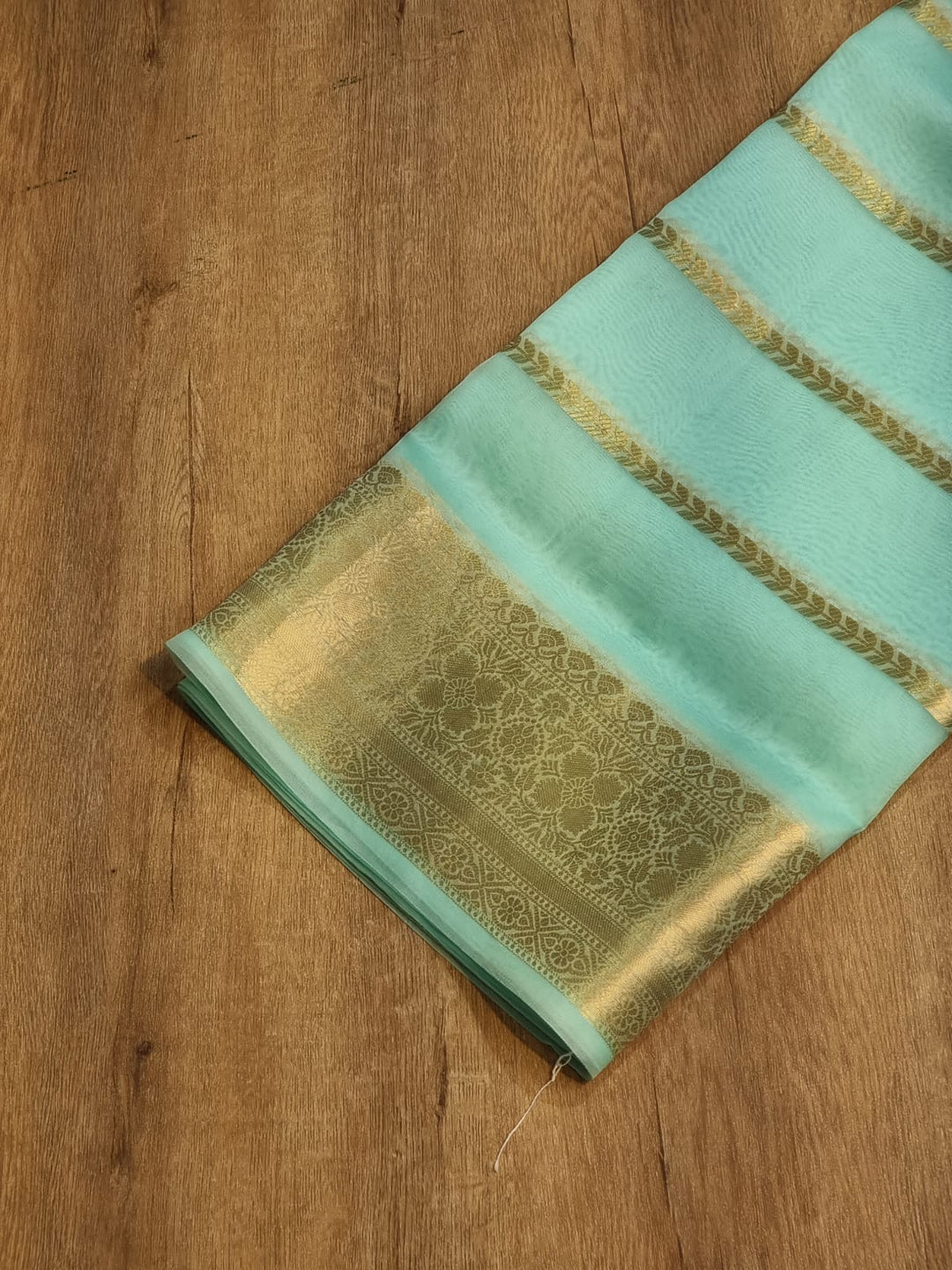 Pure Kora Silk Saree with Banarasi Border and Stripe Zari Work