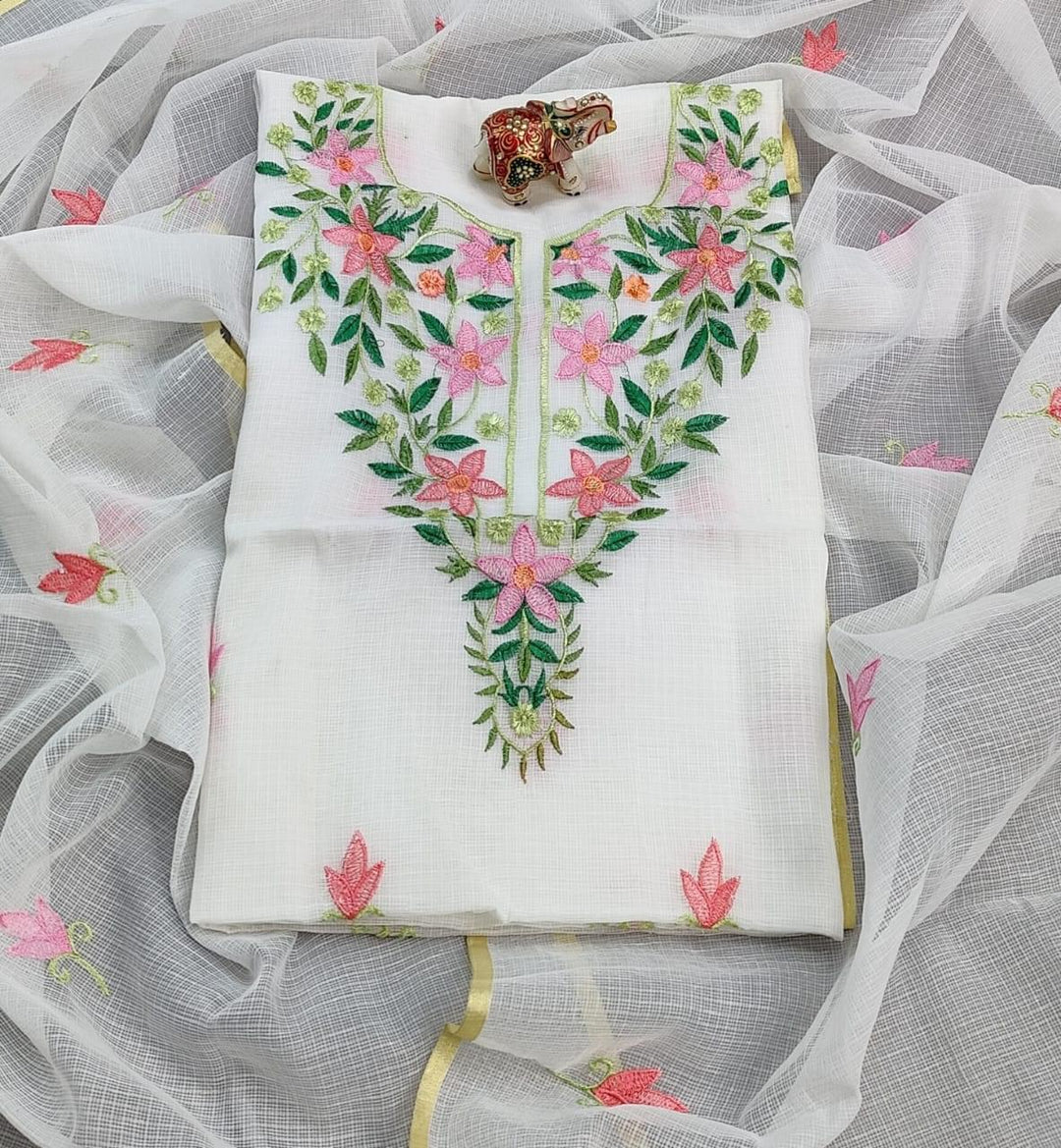 3 pc Pure Kota Doria Cotton Salwar Suit with Embroidery work