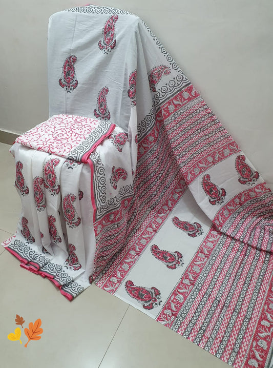 Pure  Mul cotton Natural dye print saree with Blouse