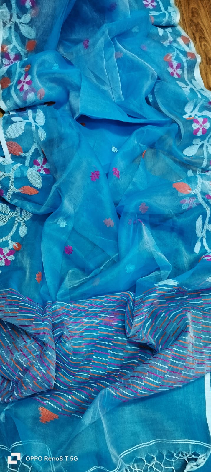 Pure Muslin Silk Handweaving jamdani Saree Without Blouse .