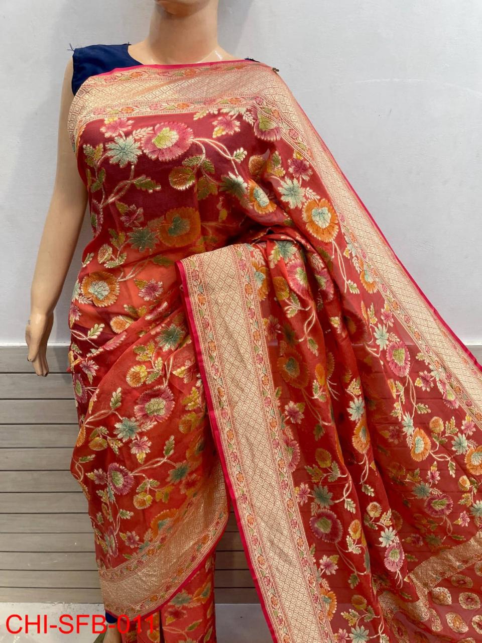 Pure Banarasi Handwoven Khaddi Georgette Silk Saree With Hand Brush Work ( length- 6.3 meter )