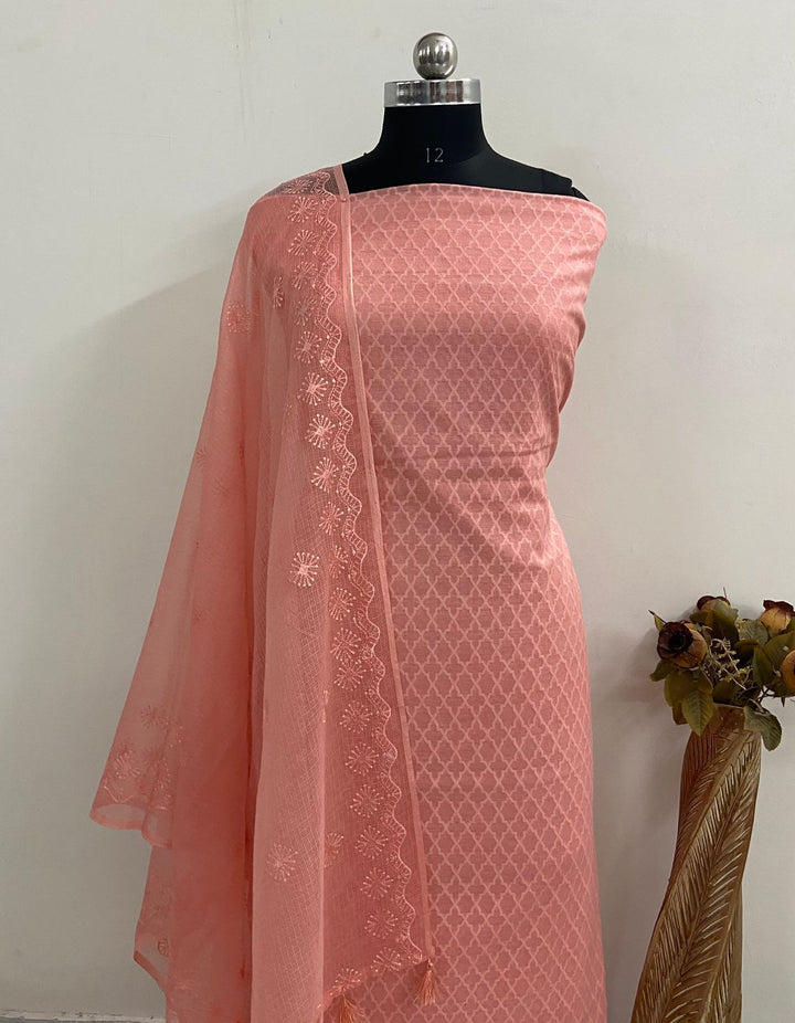 Banarasi Cotton suit with kota embroidered dupatta