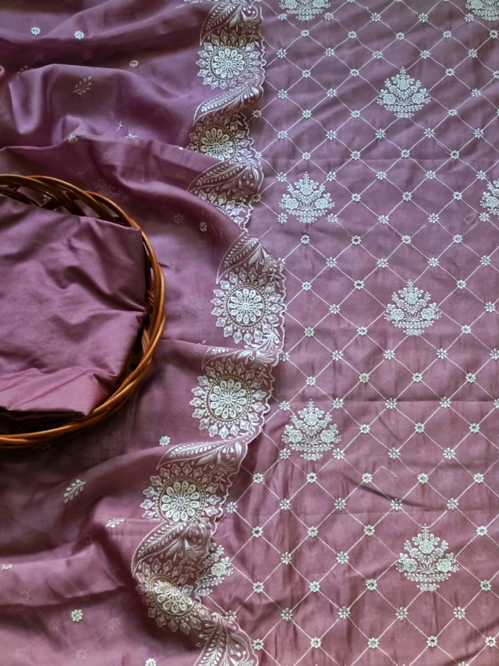 Pure Banarasi Chanderi Silk Embroidery Work Unstitched Suit With Chanderi Silk Dupatta.