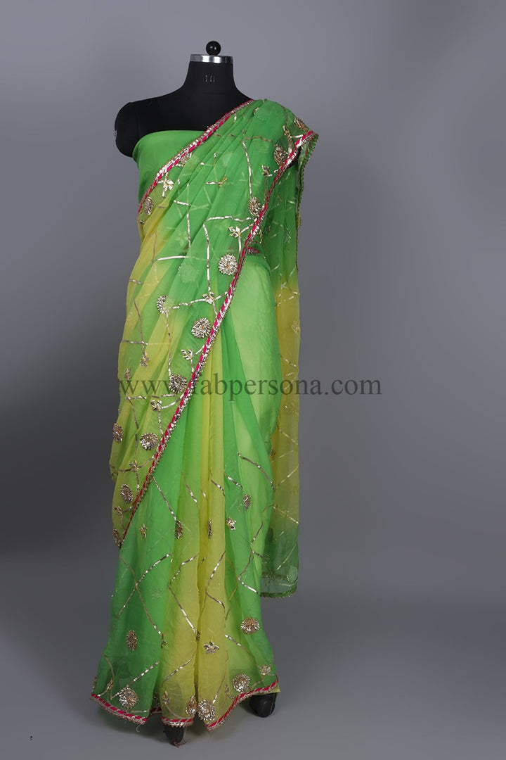 Pure Dimond Chiffon Saree With Gota Patti Jaal Work  With Running Blouse