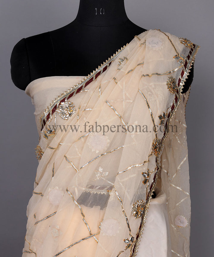 Pure Dimond Chiffon Saree With Gota Patti Jaal Work  With Running Blouse