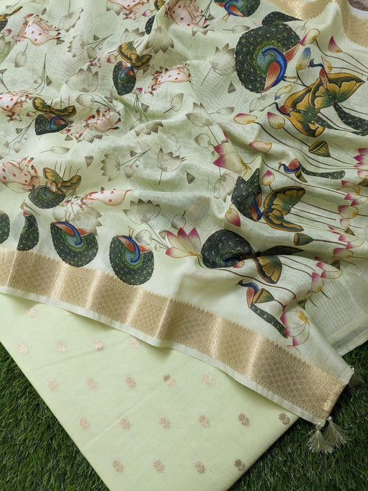 Banarasi chanderi silk suit with chanderi silk digital print dupatta