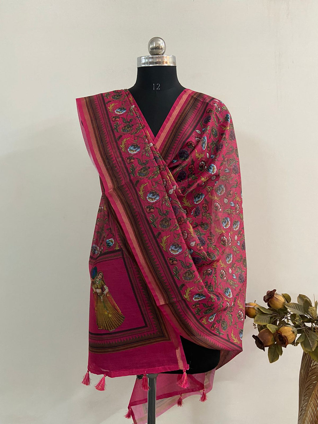 Raani Color Pure Banarasi Pichwai Work Dupatta with beautiful tassels
