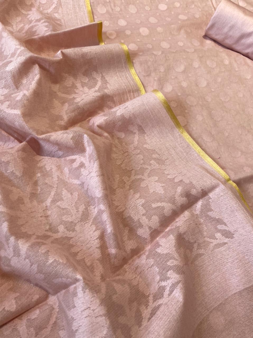 Pure Banarasi Chanderi Cotton Silk With Cotton Weaving Unstitched Suit With Banarasi Khaddi Cotton Weaving Dupatta.